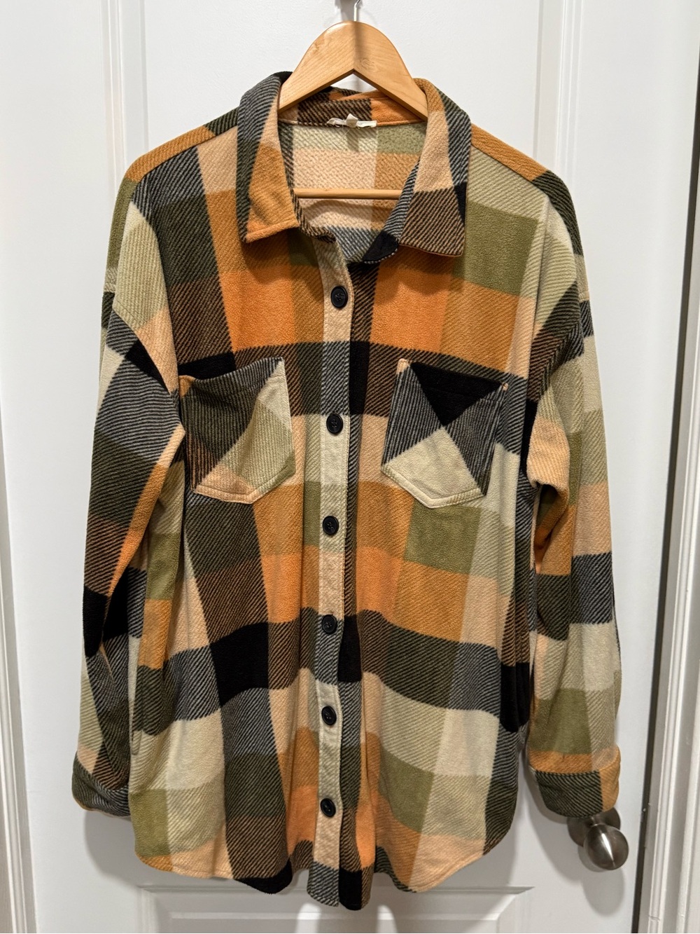 Maurices Orange, Olive & Cream Plaid Button-Up Shirt Jacket